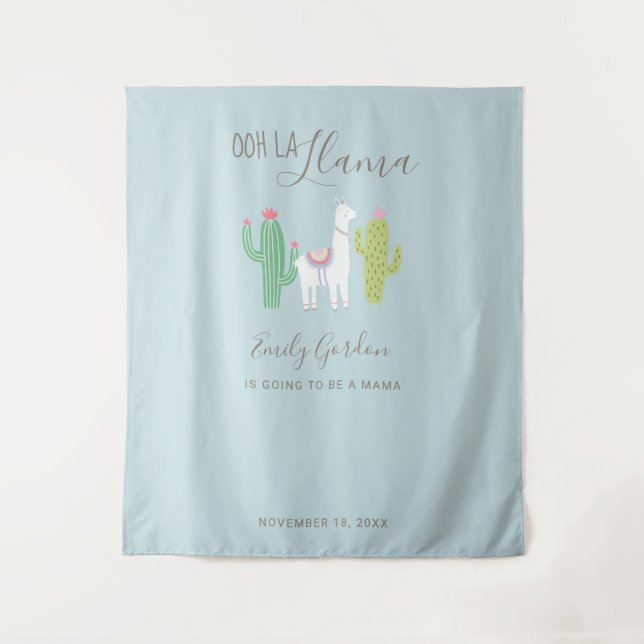 Ooh La Llama Baby Shower cute Background Blue Tapestry (Front)