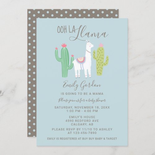 Ooh La Llama Baby Shower cute blue  brown simple Invitation