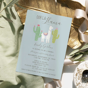 Ooh La Llama Baby Shower cute blue & brown simple Invitation