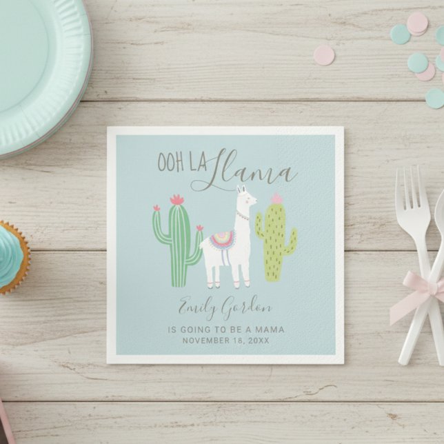 Ooh La Llama Baby Shower Cute Blue & Brown Simple Napkins (Creator Uploaded)