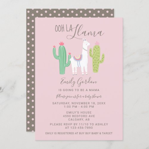 Ooh La Llama Baby Shower cute pink  brown simple Invitation