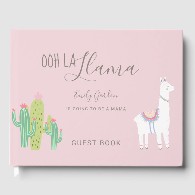 Ooh La Llama Baby Shower Cute Pink Succulents Guest Book (Front)