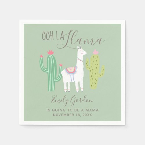 Ooh La Llama Baby Shower Cute teal  Brown Simple Napkins