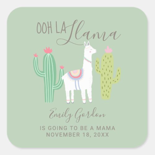 Ooh La Llama Baby Shower Cute teal Brown Simple Square Sticker
