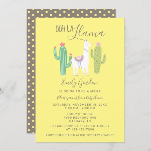 Ooh La Llama Baby Shower cute yellow brown simple Invitation