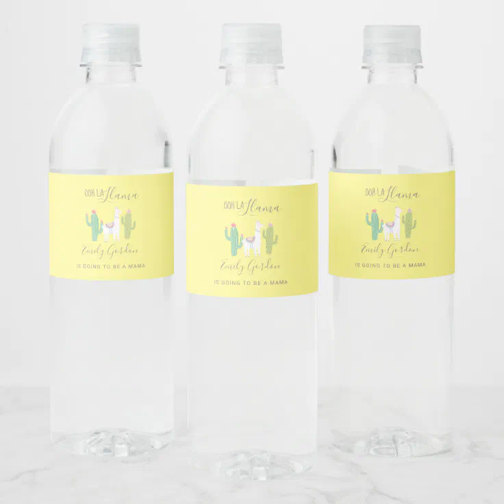 Ooh la llama baby shower simple cute yellow water bottle label ...