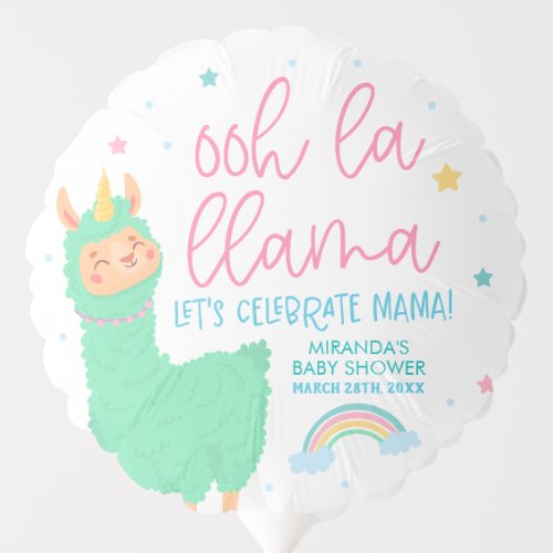 Ooh La Llama Rainbow and Stars Baby Shower Balloon