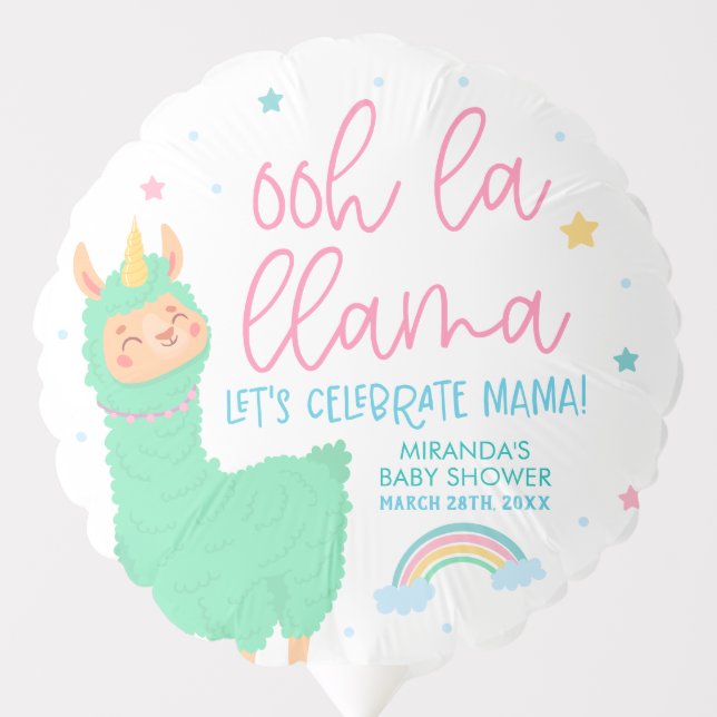 Ooh La Llama Rainbow and Stars Baby Shower Balloon (Front)