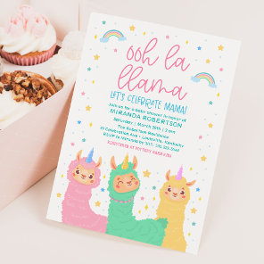Ooh La Llama Rainbow and Stars Baby Shower Invitation