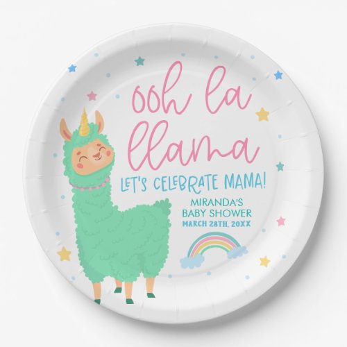 Ooh La Llama Rainbow and Stars Baby Shower Paper Plates
