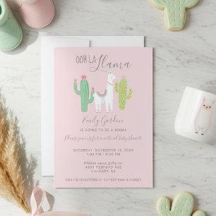 Ooh La Llama Virtual Baby Shower cute pink brown Invitation