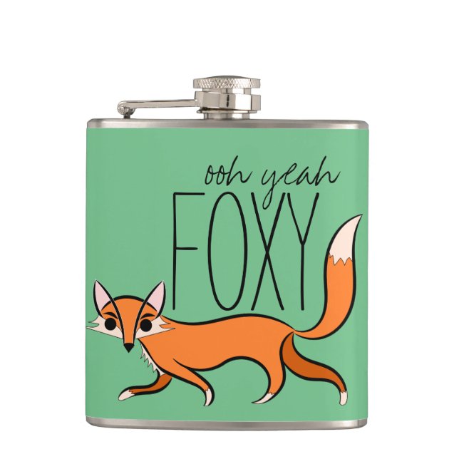 Ooh Yeah Foxy Cute Fox Slogan Flask (Front)