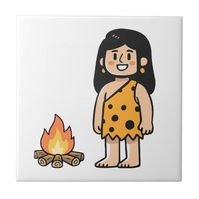 Oona Cave woman & Fire Ceramic Tile (Front)
