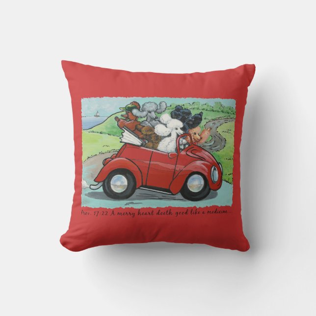 Ooodles of Poodles & Vintage Red Auto Throw Pillow (Front)