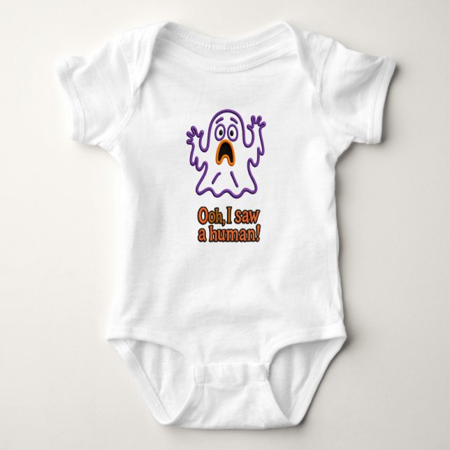 Oooh, I Saw a Human! – Funny Ghost Halloween Baby Bodysuit (Front)