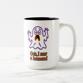 Oooh, I Saw a Human! – Funny Ghost Halloween Two-Tone Coffee Mug