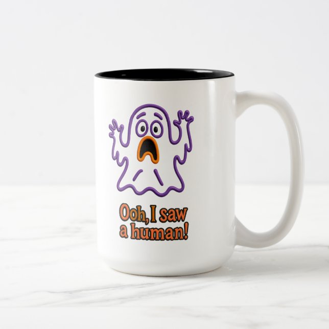 Oooh, I Saw a Human! – Funny Ghost Halloween Two-Tone Coffee Mug (Right)