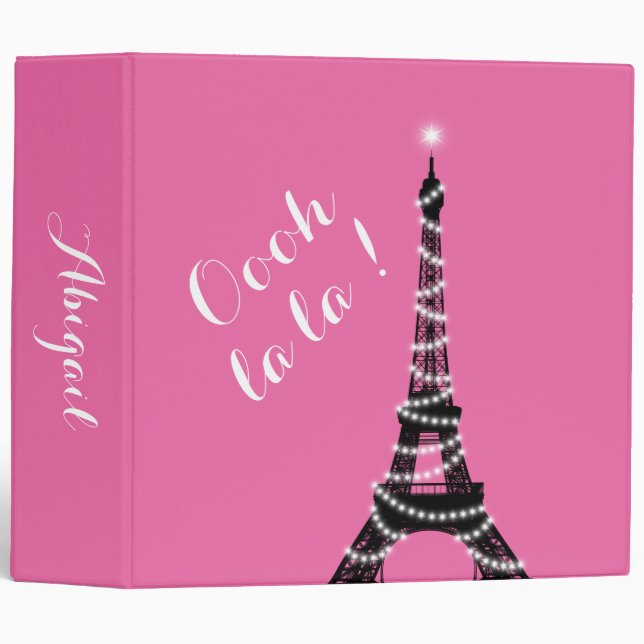Oooh la la! Fuchsia Eiffel Tower 3 Ring Binder (Front/Spine)