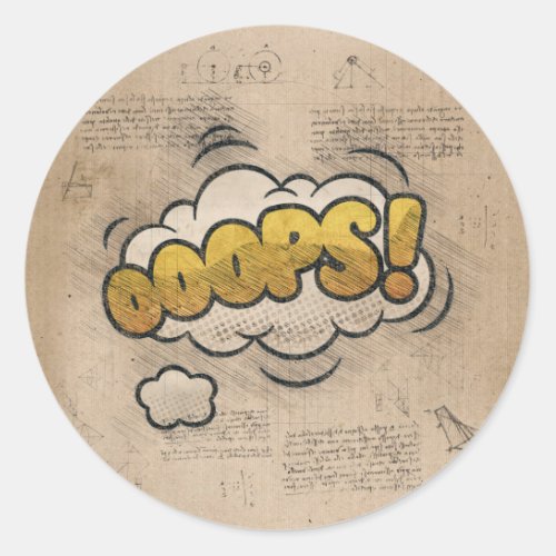 OOOPS Vintage Comic Book Steampunk Pop Art Classic Round Sticker