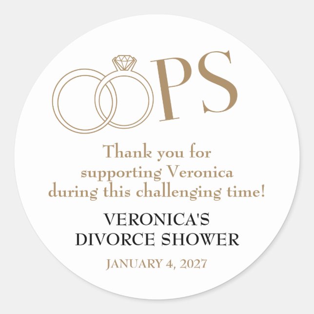 OOPS!  Divorce Shower Party Classic Round Sticker (Front)