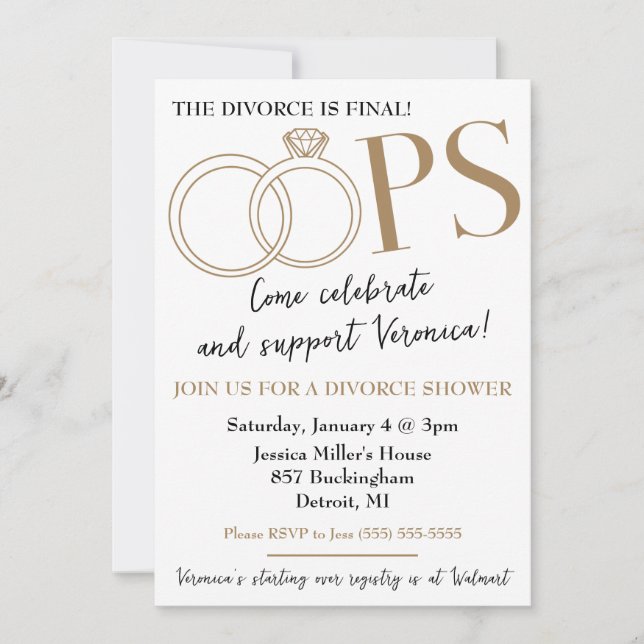 OOPS!  Divorce Shower Party Invitation (Front)