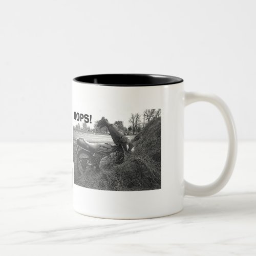 OOPS FUNNY FAKE MAN IN FAKE MOTORBIKE MISHAP Two_Tone COFFEE MUG