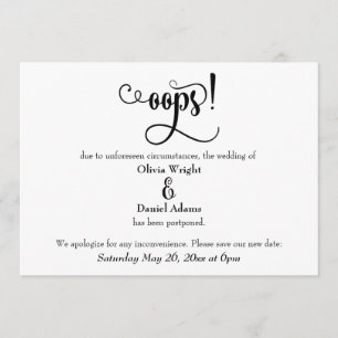 "Oops!" Humorous Postponed Wedding Announcement