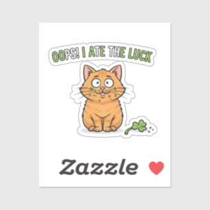 Oops I Ate The Luck Funny Cat Eating Clover Sticker