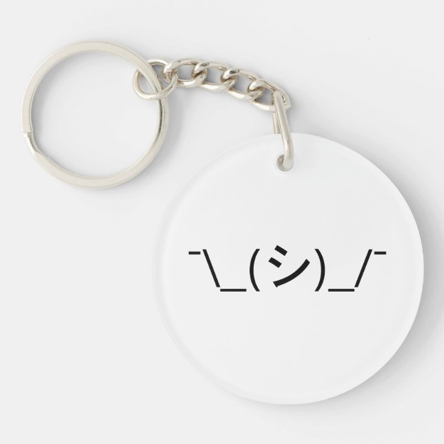 Oops Shrug Emoticon ¯\_(シ)_/¯ Japanese Kaomoji Keychain (Front)