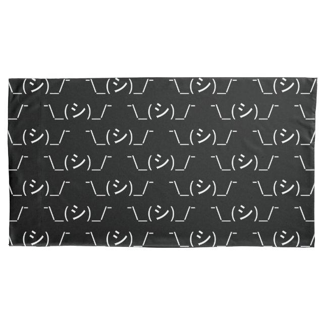 Oops Shrug Emoticon ¯\_(シ)_/¯ Japanese Kaomoji Pillow Case (Front-Left)