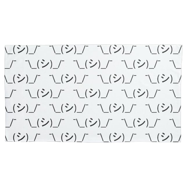 Oops Shrug Emoticon ¯\_(シ)_/¯ Japanese Kaomoji Pillow Case (Front-Left)