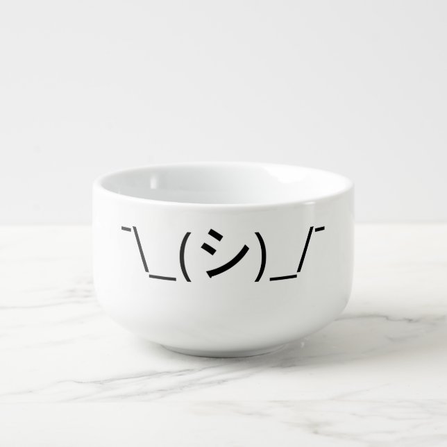Oops Shrug Emoticon ¯\_(シ)_/¯ Japanese Kaomoji Soup Mug (Front)