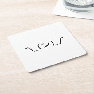 Oops Shrug Emoticon ¯\_(シ)_/¯ Japanese Kaomoji Square Paper Coaster