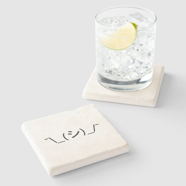 Oops Shrug Emoticon ¯\_(シ)_/¯ Japanese Kaomoji Stone Coaster (Side)