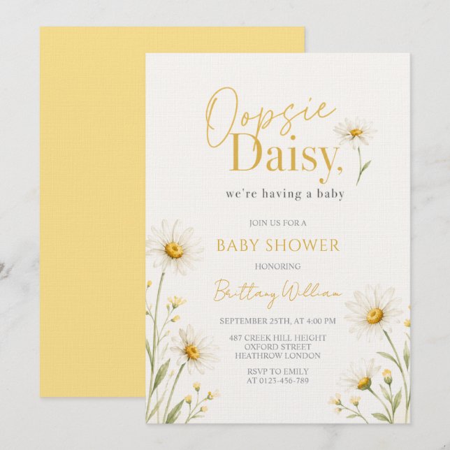 Oopsie Daisy Minimalist Baby Shower  Invitation (Front/Back)