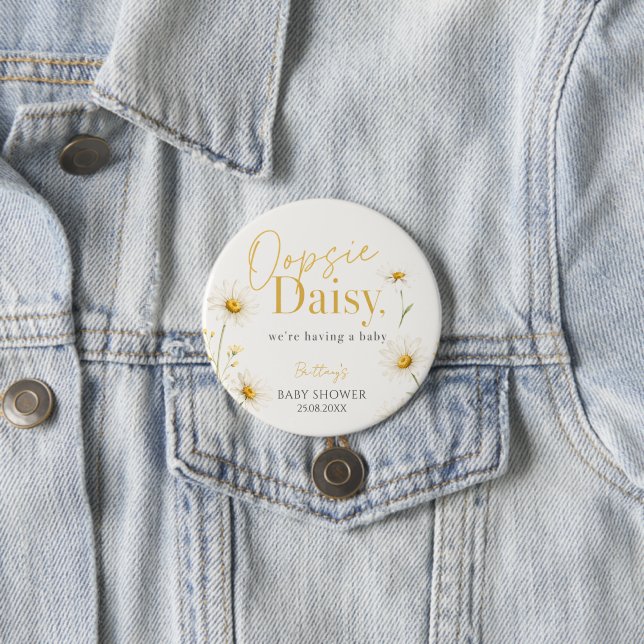 Oopsie Daisy Minimalist Watercolour Baby Shower  Button (In Situ)