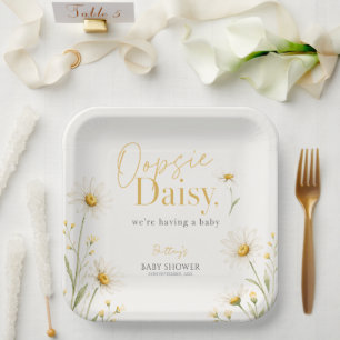 Oopsie Daisy Minimalist Watercolour Baby Shower  Paper Plates