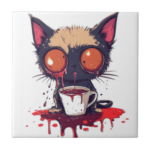 Oopsie Meow Sad Kawaii Cat Coffee Lover Ceramic Tile
