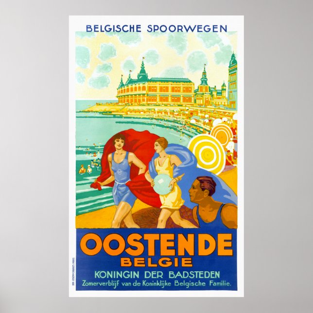 Oostende Belgium Vintage Travel Poster Restored (Front)