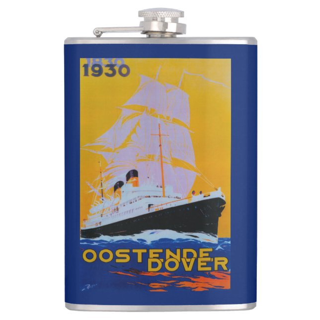 Oostende Dover Vintage PosterEurope Hip Flask (Front)