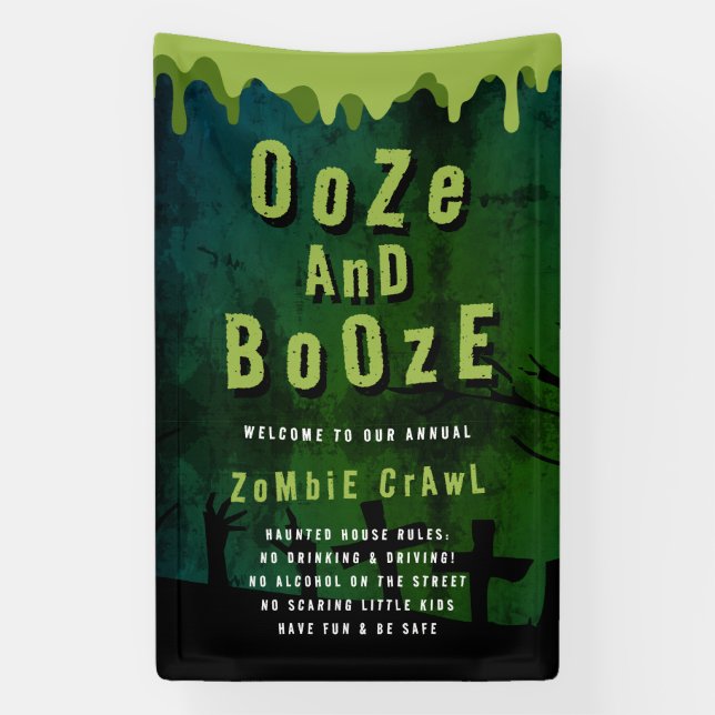 Ooze And Booze Halloween Zombie Crawl Welcome Banner (Vertical)