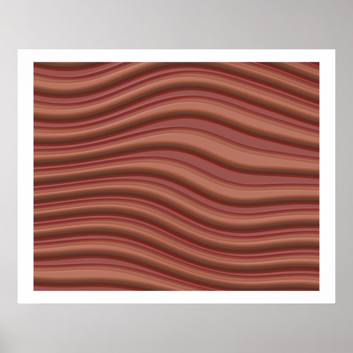 Op Art 3D Wavy Lines Red and Light Brown Posters