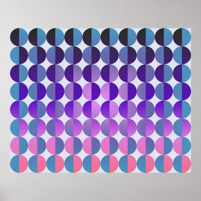 Op Art Big Circles By Half Blue Purple And Magenta Poster (Front)