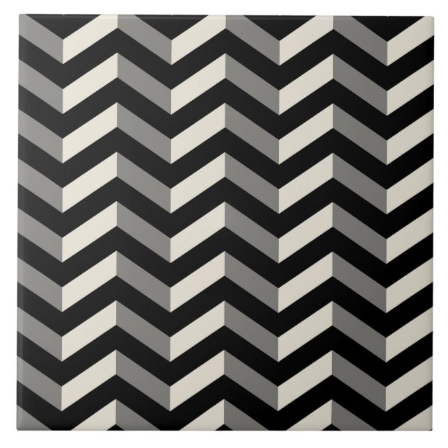 Op Art Black and White Chevron Pattern Ceramic Tile (Front)