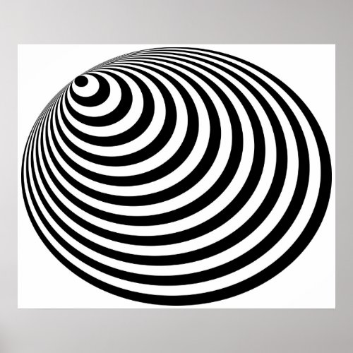 Op Art Bullseye Excentric Black White Poster