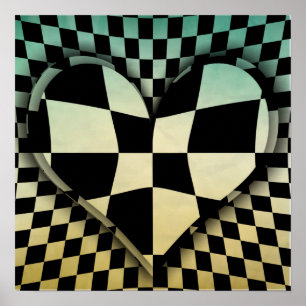 Op art checkered hearts poster