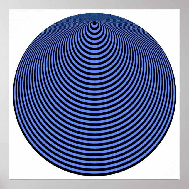 Op Art Concentric Circles Blue Over Black Poster (Front)