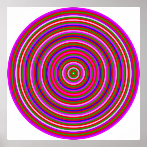 Op Art Homage to CT Multicolor Concentric Circles Poster