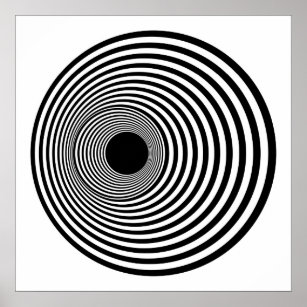 Op Art Horizontal Circles Black and White 01 Poster