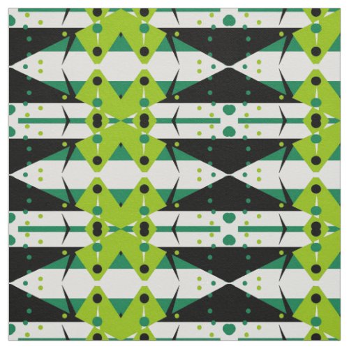 Op Art Lime Green Black  White Geometric Pattern Fabric